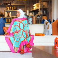 Africa Fashion Blogger Recommend Popular printed Silk Kaftan Maxi dresses Loose Summer Beach Bohemian kaftan long dress for lady