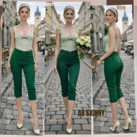 AB Skinny กางเกง 7 ส่วน สีเขียวไมโล ของแท้ จากเพจดัง 350,000 Like กางเกง AB สกินนี่ยีนส์ผู้หญิง