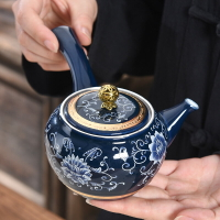 琺瑯彩鎏銀側把壺陶瓷日式大容量大號單壺景德鎮功夫茶具茶壺泡茶