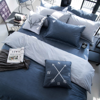 OLIVIA  諾亞 藍灰 加大雙人床包冬夏兩用被套四件組 200織精梳純棉 台灣製