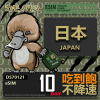 【鴨嘴獸 旅遊網卡】日本eSIM 10日吃到飽 高流量網卡(日本上網卡 免換卡 高流量上網卡)