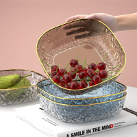Đĩa Nhựa Trong Suốt Viền Vàng Nhựa Acrylic Cao Cấp- Đĩa Nhựa Vuông Viền Vàng Đựng Hoa Quả, Bánh Kẹo 