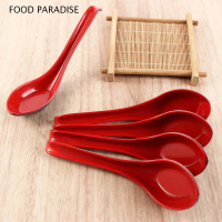 FOOD PARADISE 5 cái/bộ Bộ đồ ăn Nhựa Thìa súp đen đỏ Tay cầm dài Nhị sắc Thìa Cháo Sứ Giả Chống bỏng