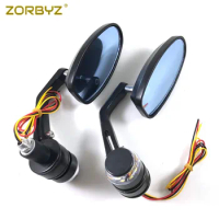 ZORBYZ 22mm Black Handle Bar End Rearview Side Mirror With LED White/Amber Turn Signal Strobe Side Marker Light For Honda Suzuki