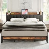 King Size Bed Frame, Storage Headboard with Charging Station, Solid and Stable, Noise Free, No Box Spring Needed, Easy Assembly