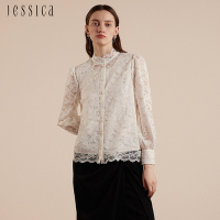 JESSICA - 甜美花卉蕾絲透膚長袖襯衫J30530