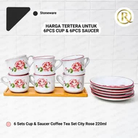 6 Sets Cup & Saucer Coffee Tea Set City Rose 220ml Stoneware Keramik PINK