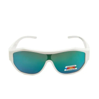 【Z-POLS】流行設計珍珠白質感框搭Polarized偏光REVO七彩電鍍綠抗UV400包覆式太陽眼鏡(有無近視皆可用)