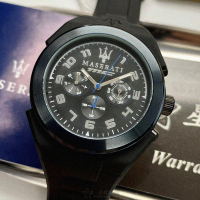 【MASERATI 瑪莎拉蒂】MASERATI手錶型號R8851115007(黑色錶面寶藍錶殼深黑色矽膠錶帶款)