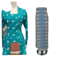 Setelan Kebaya Model Kutu Baru Modern Jumputan Bahan Kain Katun Batik Warna Tosca - Dress Wanita Bir