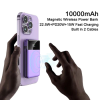Magnetic Wireless Power Bank 10000mAh 22.5W Fast Charging Mini Powerbank Built in Cables for iPhone 14 Pro Samsung Xiaomi Huawei