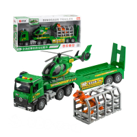 【888ezgo】1:18 聲光摩輪侏羅紀恐龍拖板車（拖運恐龍+直升機）（聲光/音樂/故事）（5898）