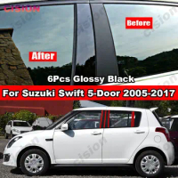 Glossy Black Carbon Fiber Car Window Door Column BC Pillar Post Cover Trim PC Material Sticker For Suzuki Swift 5-Door 2005-2016