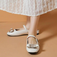 Sepatu Sandal Wanita Selop Kulit Import Hak Datar Antislip Flat Shoes Leather Premium Quality