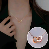 Kalung Titanium Wanita Terbaru Liontin Love Double Kekinian Korean Style Anti Karat Dan Tidak Mudah 