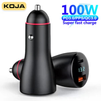 KOJA 100W USB-C Fast Car Charger Super Flash Charge QC3.0 SCP/FCP/PPS/VOOC For Ipad Samsung Xiaomi Huawei 22.5W 40W IPhone 20W