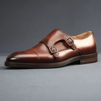 Brand Double Monk Strap Luxury Men Shoes Genuine Leather Handmade Fashion Designer Business Dress Shoes for Men Original