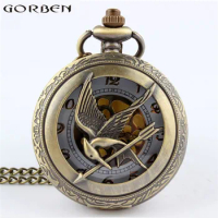 Fashion Jewelry The Hunger Game Retro Necklace Pocket Watch New Russia Hunger Games Pocket Watch Bronze Vintage Cool Bird Clock
