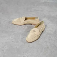 Sepatu PRADA TRIANGLE SUEDE ECRU BEIGE LOAFERS 100% ORIGINAL 40