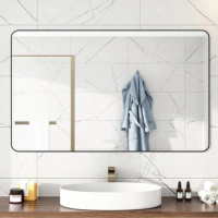 Stickers Modern Mirror Wall Bathroom Shaving Modern Gold Aesthetic Mirror Mounted Rectangle Espelho Grande Home Ornament