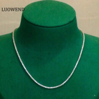 LUOWEND 18K White Gold Necklace Luxury Shining Full Diamond Tennis Chain Necklace for Women High Wedding Party