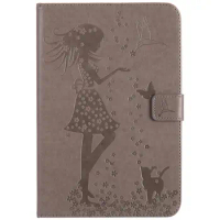 Cute Girl Cat Embossed case For iPad mini4 cases PU Leather Flip Stand cover For iPad mini 4 Cover Funda Auto Sleep Wake case