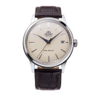 ORIENT 東方錶 官方授權 DATE 簡約機械錶-皮帶男腕錶-象牙色-38.4mm(RA-AC0M04Y)