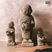 泰國石雕小沙彌佛燭臺工藝品擺件禪意復古和尚香薰燭臺裝飾品擺設