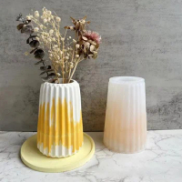 DIY High Striped Silicone Mold Vase Big Size Home Decor Concrete Pots Vase Mold Stripe Design Flower Arranger Epoxy Resin Molds