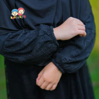 Gamis hitam anak perempuan | Baju muslim anak hitam | Gaun hitam Brokat anak bahan tebal adem L.A.R.