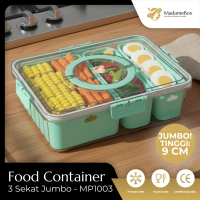 MadameBox Kotak Makan Penyimpanan Jumbo Tinggi Wadah Kulkas Bumbu Dapur 3 Sekat Ada Penutup Plastik 