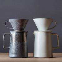 Nordic ceramic coffee filter cup home retro hand coffee maker sharing pot drip coffee utensils cone filter metal glaze 2 pcs set