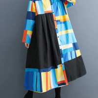 XITAO Contrast Color Shirt Dress Personality Fashion Asymmetrical Pleated Splicing Hem Spring Long Sleeve Women Dress DMJ2358