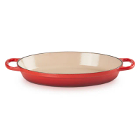 【Le Creuset】典藏琺瑯鑄鐵鍋雙耳橢圓烤盤28cm(櫻桃紅)