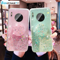 Bling Glitter Silver Foil Phone holder Case For Huawei Mate 40 30 20 10 Lite Pro Plus 9 Transparent Soft Silicone Stand Cover