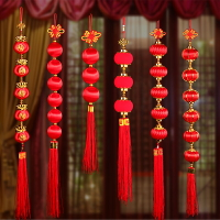 新虎年春節元旦裝飾室內掛件絲光球絨布球小燈籠串新年大紅燈綢布
