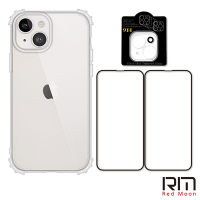 RedMoon APPLE iPhone13 6.1吋 手機殼貼4件組 軍規殼-9H玻璃保貼2入+3D全包鏡頭貼