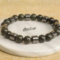 Gelang Natural Batu Alam Akik Hematite Badar Besi Hitam ASLI ORIGINAL Bio Magnet untuk Pria Wanita b
