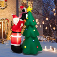 Costway 6 FT Inflatable Christmas Tree &amp; Santa Claus w/ LEDs &amp; Air Blower