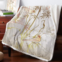 National Style Bamboo Bird Branch Winter Warm Cashmere Blanket for Bed Wool Throw Blankets for Office Bedspread