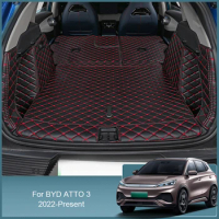 Car Styling PU Leather Trunk Mat Rear Liner Cargo For BYD ATTO 3 2022-Present Waterproof Carpet Tray Protector Auto Accessory