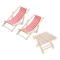 1 Set Beach Wooden Chair Simulation Chair Foldable House Model Toys 1: 12 Miniature ( Red 2pcs Lounge Chair Furniture for dolls