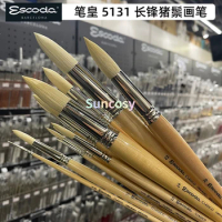 Escoda Clasico Series 5131 Long Handle Artist Oil &amp; Acrylic Brush, Round, Chungking White Hog Bristle, Great Retention &amp; Spring