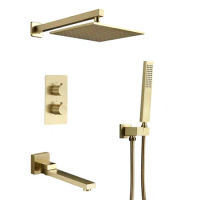 Thermostatic Faucets Brushed gold Shower Set 10 Inch Bathroom Rainfall Shower Faucet Set With Handheld Shower Head S808