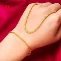 24K Pure Gold Caterpillar Necklace Super Shiny For Women Wedding Dubai 999 Pure Gold Plated Clavicle Chain Bracelet Jewelry
