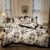 黑白牛奶絨四件套珊瑚絨冬季雙面絨加絨三件套床單被套法蘭絨床上