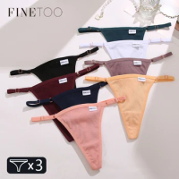 FINETOO 3PCS Women Cotton Underpants Sexy Adjustable Waist Thongs Female Low Rise G-String Stripe Solid Bikini Lingerie Panties