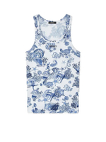 เสื้อกล้ามผู้ชาย Tex Rib Cotton Bio La Vacanza Print สี White + Bright DV Blue