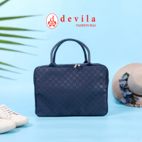 DEVILA LUXURY NAVY BOXES WATERPROOF TRAVEL BAG MEDIUM SIZE - Tas Koper Motif Kotak Mewah Murah Perem