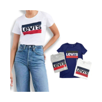 【LEVIS】Levis 法國旗 短T 基本款 女版 三色 短袖 圓領 上衣 T恤(短袖 T恤7436)